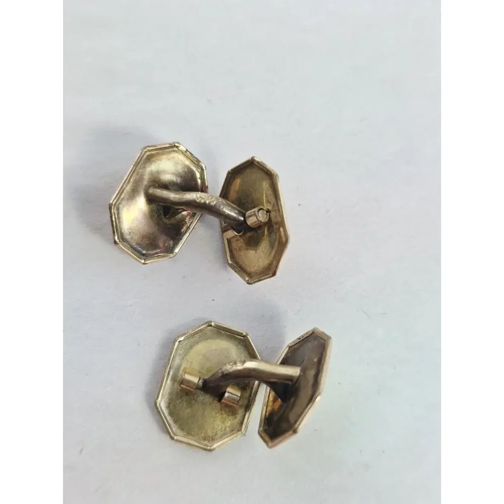Shved & Cohen Art Deco Antiqe Vintage Gold Filled Cuff Links Hexagon Classic